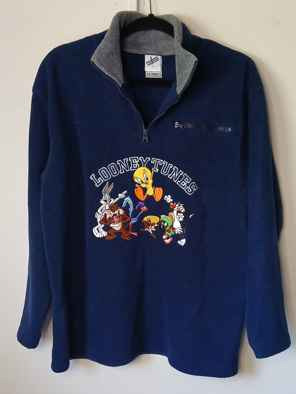 Warner Bros. Looney Tunes Navy Half-Zip Sweater with Grey Collar